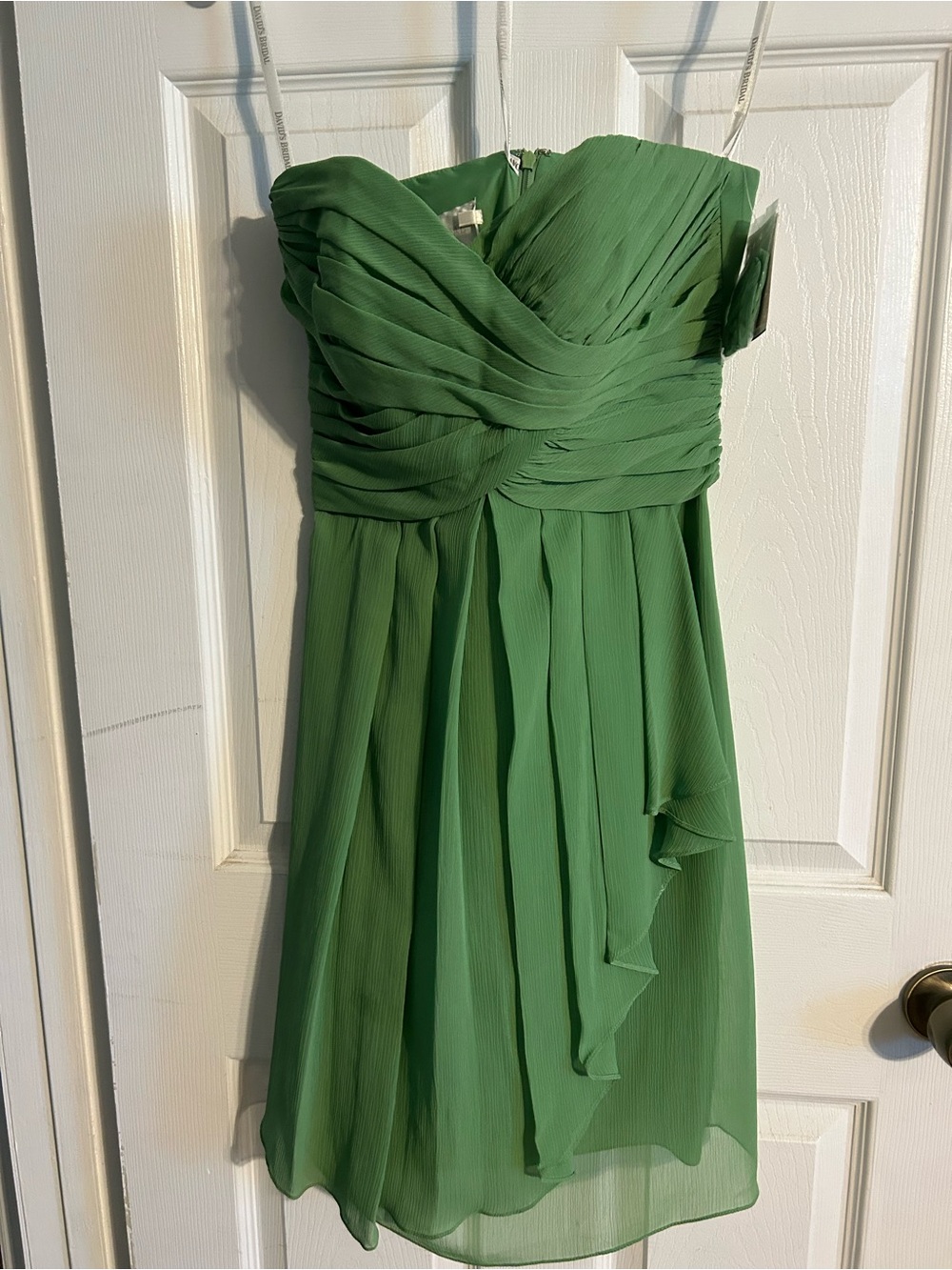 David's Bridal Green Strapless Chiffon Dress